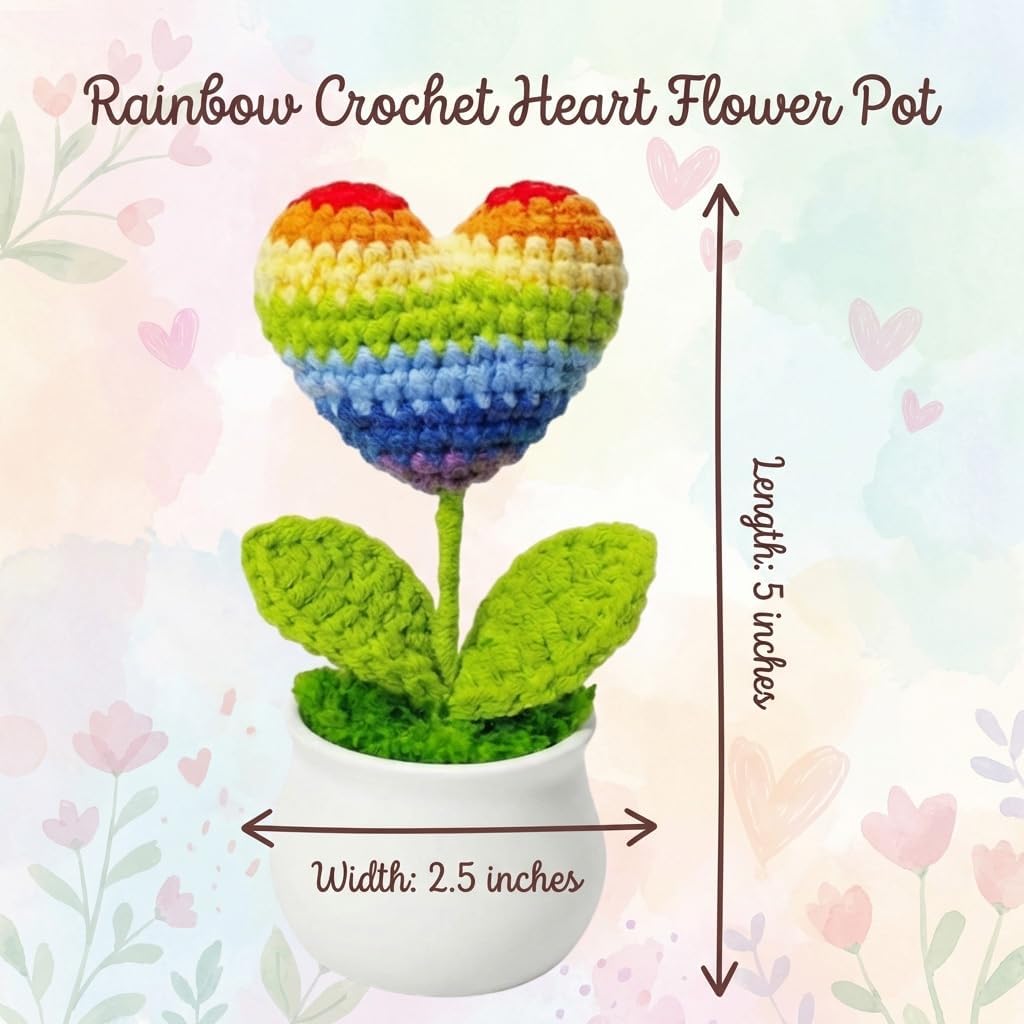 2PCS Pride Crochet Heart Rainbow Decor Gifts LGBTQ Love Accessories Gay Lesbian Home Office Party Ornaments for Women