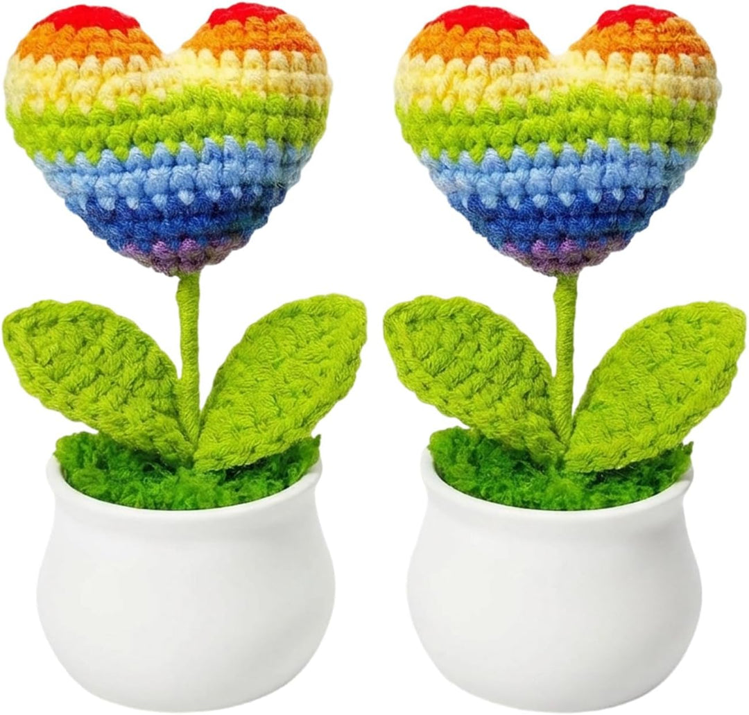 2PCS Pride Crochet Heart Rainbow Decor Gifts LGBTQ Love Accessories Gay Lesbian Home Office Party Ornaments for Women