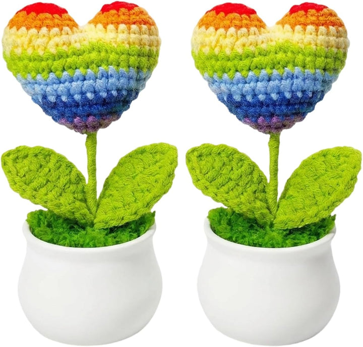 2PCS Pride Crochet Heart Rainbow Decor Gifts LGBTQ Love Accessories Gay Lesbian Home Office Party Ornaments for Women