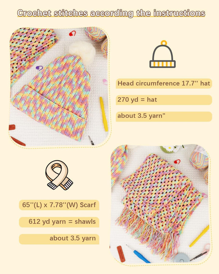 Katech Crochet Kit for Beginners w/Step-by-Step Instruction for Hat, Scarf