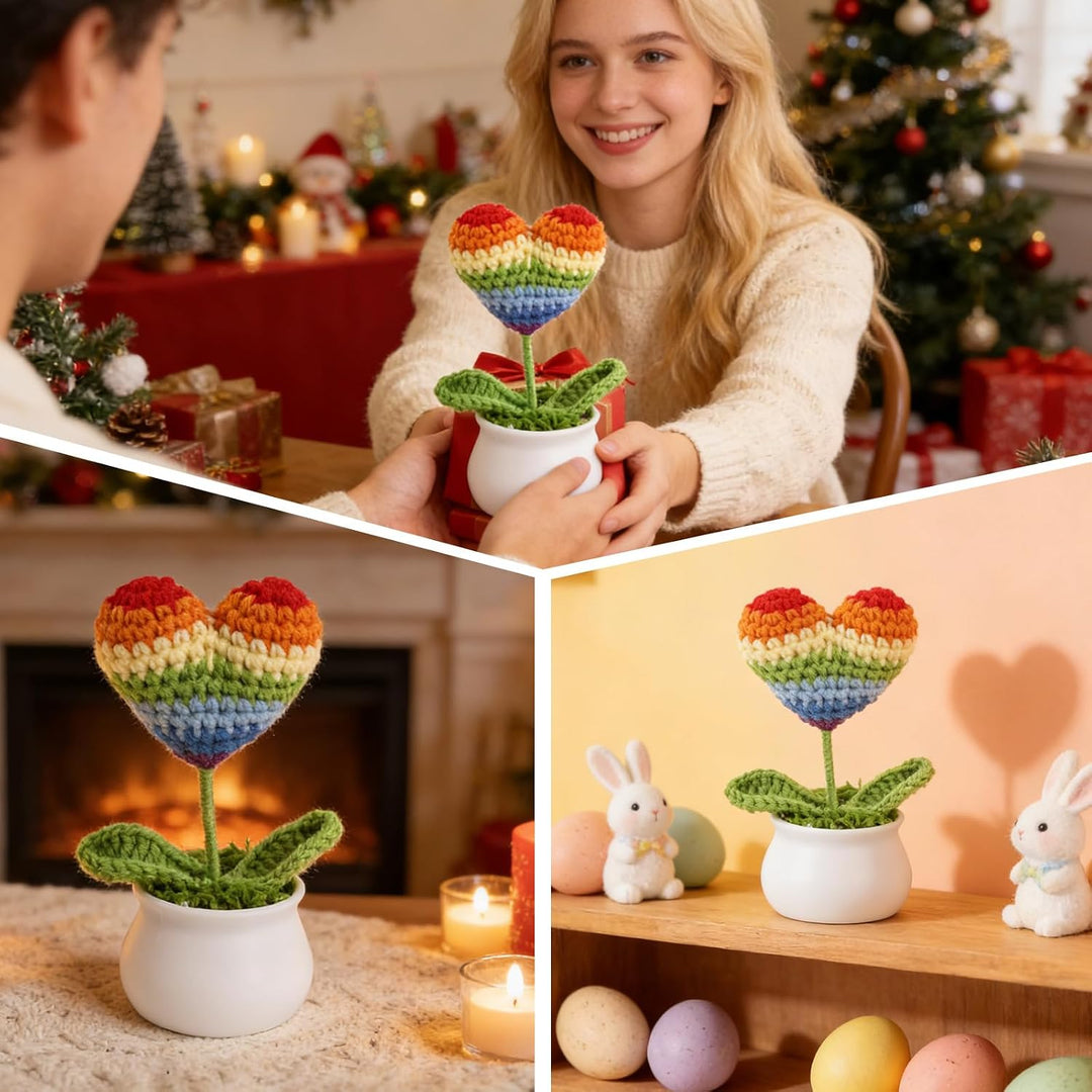 2PCS Pride Crochet Heart Rainbow Decor Gifts LGBTQ Love Accessories Gay Lesbian Home Office Party Ornaments for Women