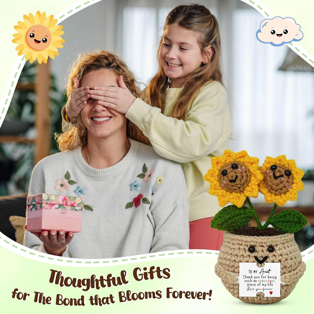OASSIE Aunt Gifts for Women - Emotional Support Crochet Sunflower