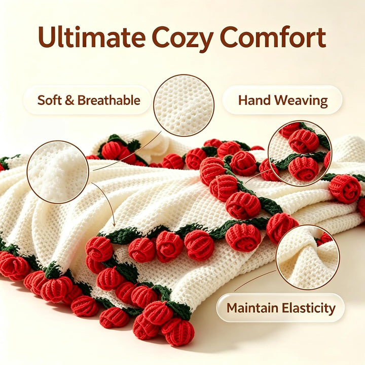 Crochet Flower Bouquet Blanket，Handmade Knitted Throw Blanket with Rose