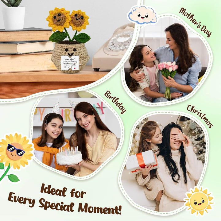 OASSIE Aunt Gifts for Women - Emotional Support Crochet Sunflower