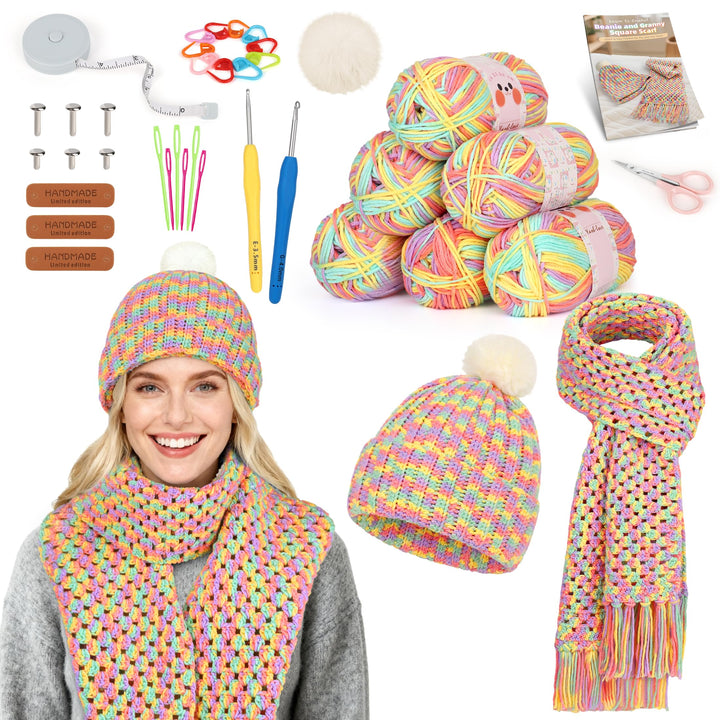 Katech Crochet Kit for Beginners w/Step-by-Step Instruction for Hat, Scarf